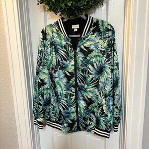 Ava and Viv Lightweight Jacket with Palm Leaves-Size 1X